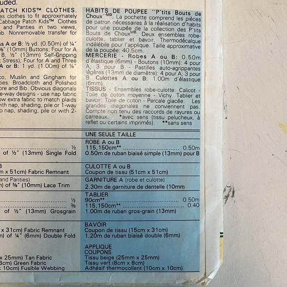 Vintage Butterick Cabbage Patch Kids Sewing Pattern - Picture 8 of 8
